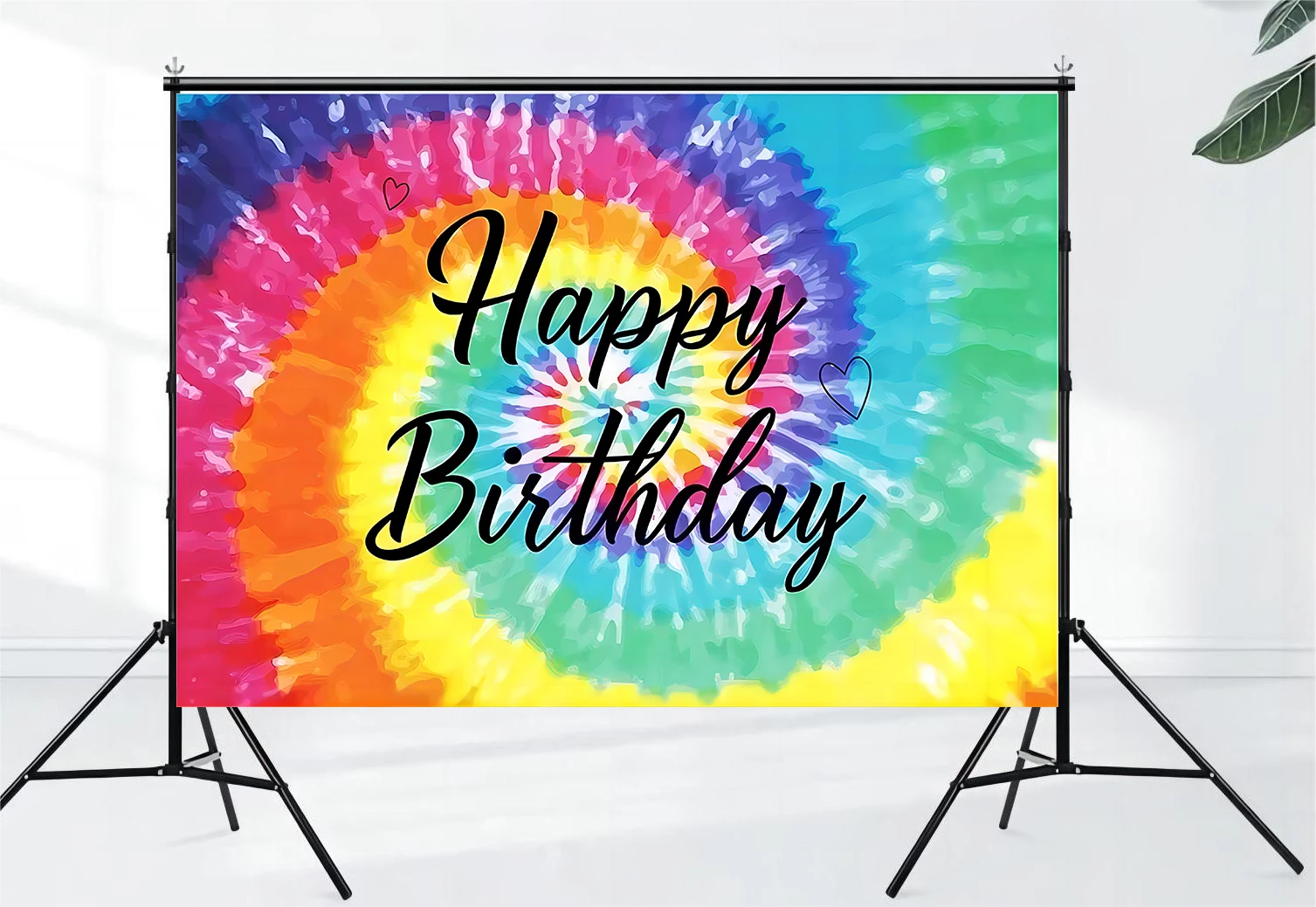 Tie Dyed Birthday Party Background Colored Paint Peace Love Rainbow Background Happy Baby Party Cake Table Decoration