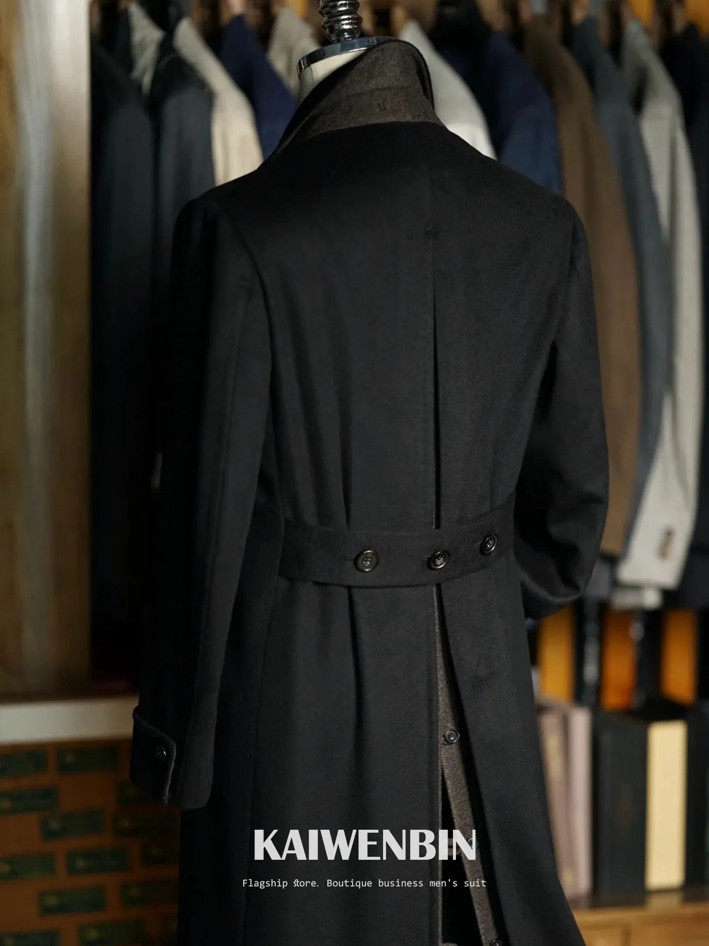 Men's Overcoat Black Wool Double Breasted Polo Coat High Quality Warm Business Casual Custom