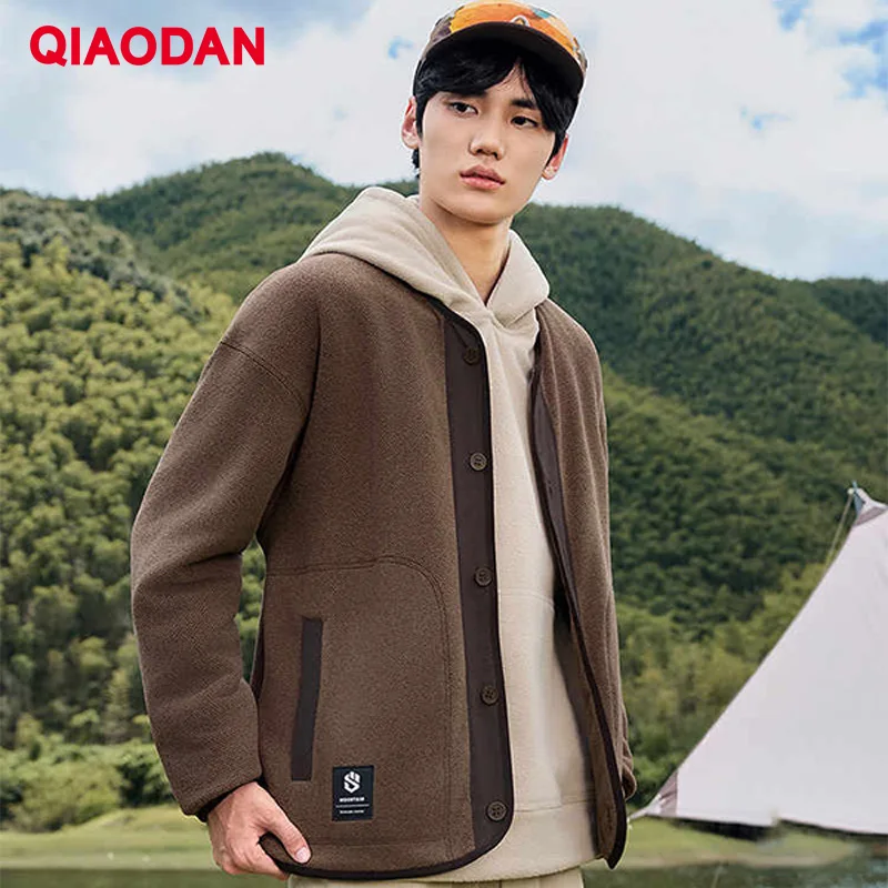 

QIAODAN Men's Fleece Jackets Thermal Loose Outdoor Cardigan 2025 Winter Hiking Camping Casual Mid-Layer Outerwear QXFWD3254060