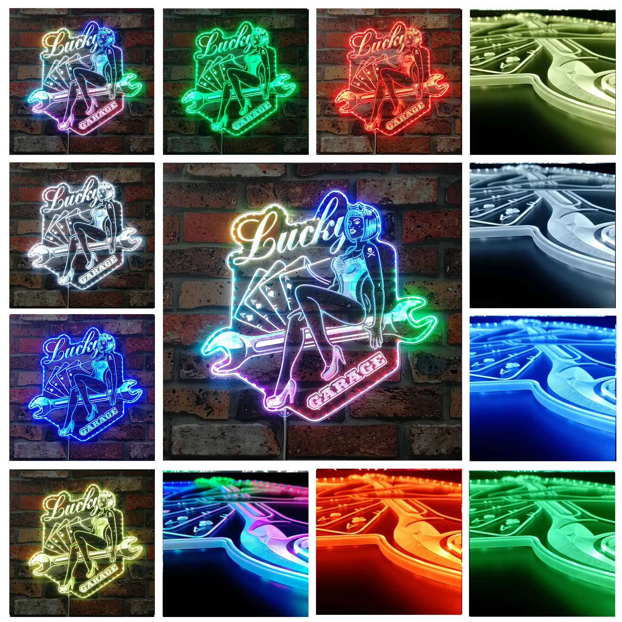 Wrench Spanner Pin Up Girl Casino Garage RGB Dynamic Glam LED Sign st06-fnd-i0328