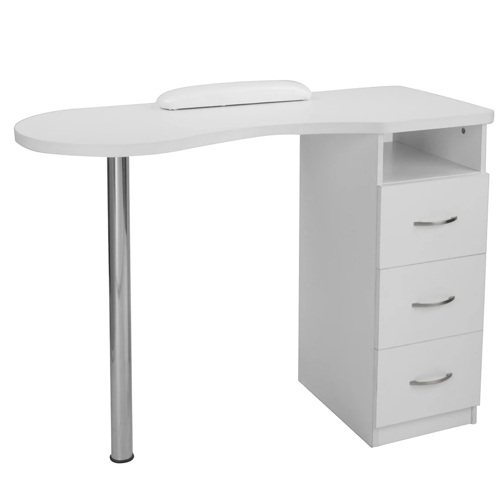 Nail Table Manicure Table MDF with Triamine Stainless Steel Three Drawers Manicure Table with Hand Pillow White Computer Desk