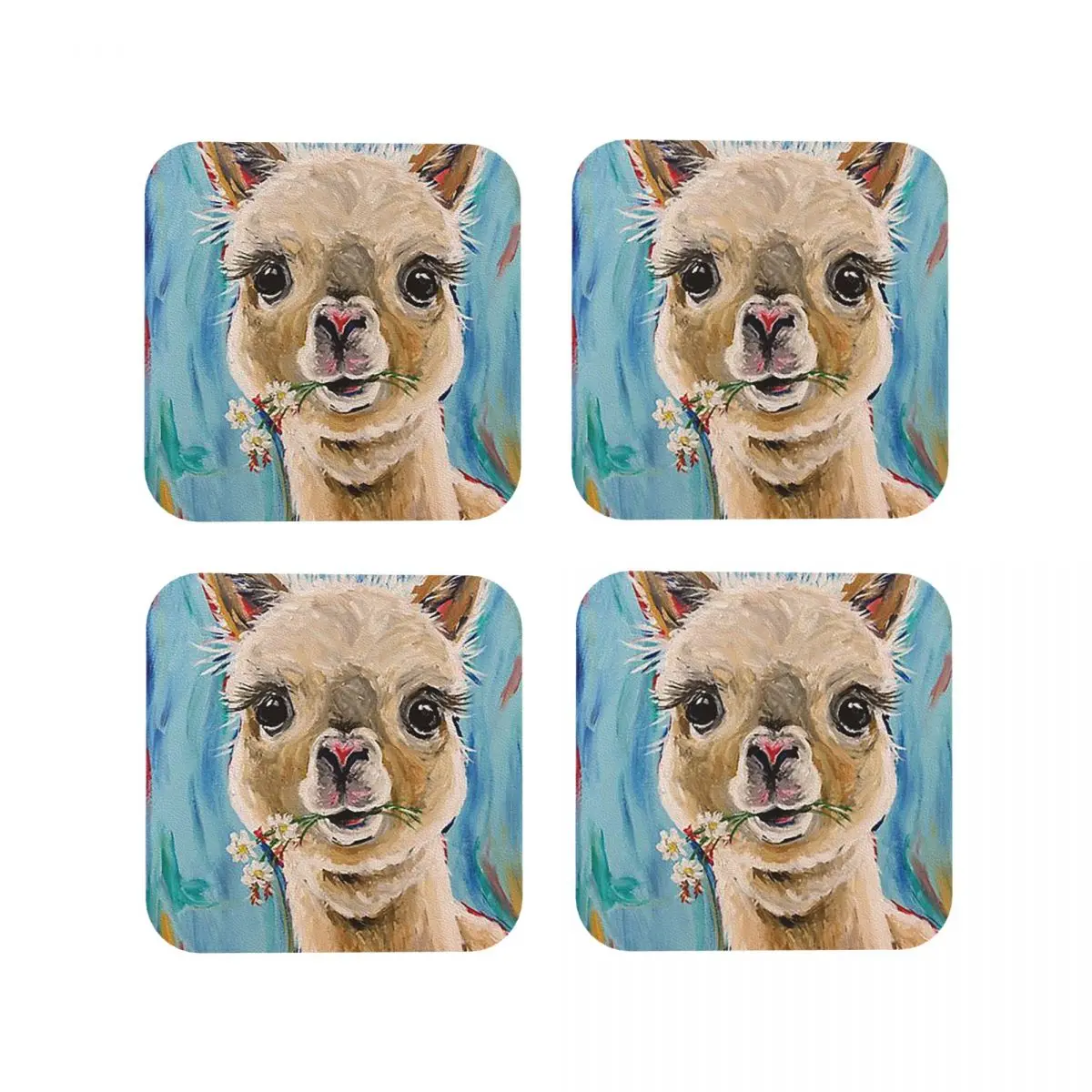 Alpaca A Coasters Kitchen Placemats Waterproof Insulation Cup Coffee Mats For Decor Home Tableware Pads Set of 4