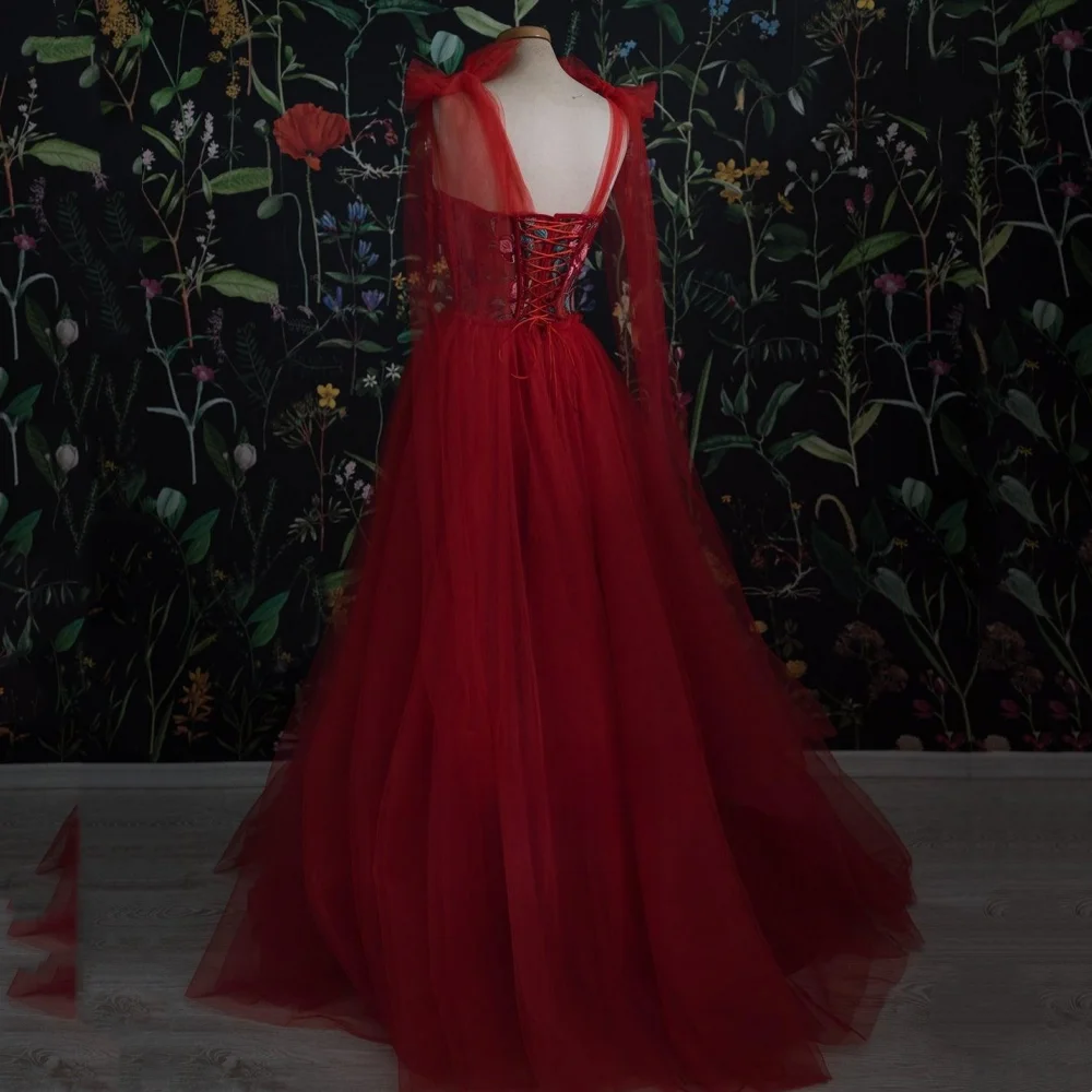 Vestido de Baile Vermelho Querida com Appliqué, Gravata A, Arco com Appliqué, Vestido de casamento