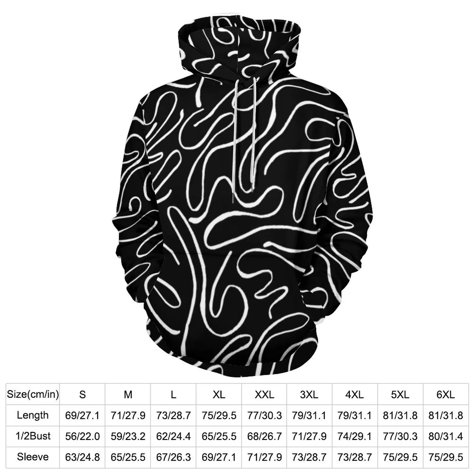 Abstract Nordic Lines Casual Hoodies Long Sleeve Modern Hipster Doodle Y2k Hoodie Spring Street Fashion Oversized Clothing