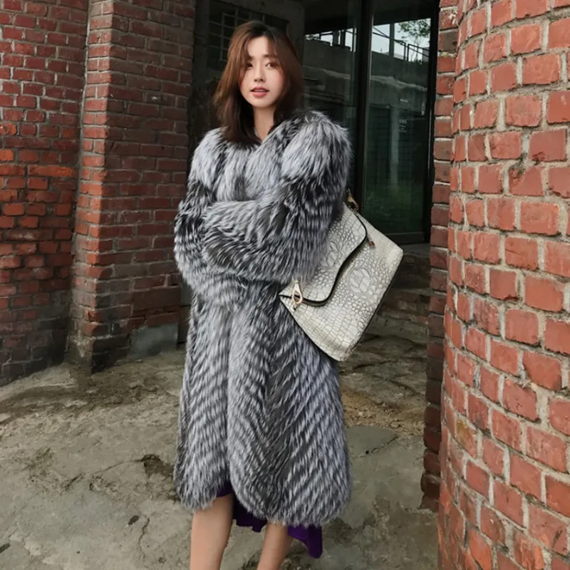 Autumn Winter 2026 New Women's Fur Coat Imitation Fox Hair Long Coat Fashion Winter Trench Jackets Lady Loose Streetwear