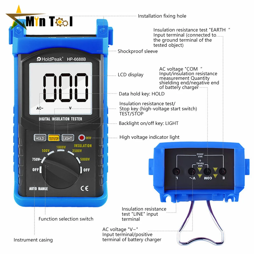 Tester di resistenza di isolamento 5000V HP-6688B 200MΩ misuratore portatile digitale megometro per strumento elettricista