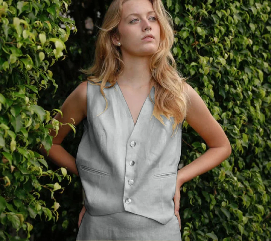 Women's Linen Vest Casual Elegant Fashion Top Summer Sleeveless Single Breasted V-neck Plus Size Vest Zevity Vests for Women