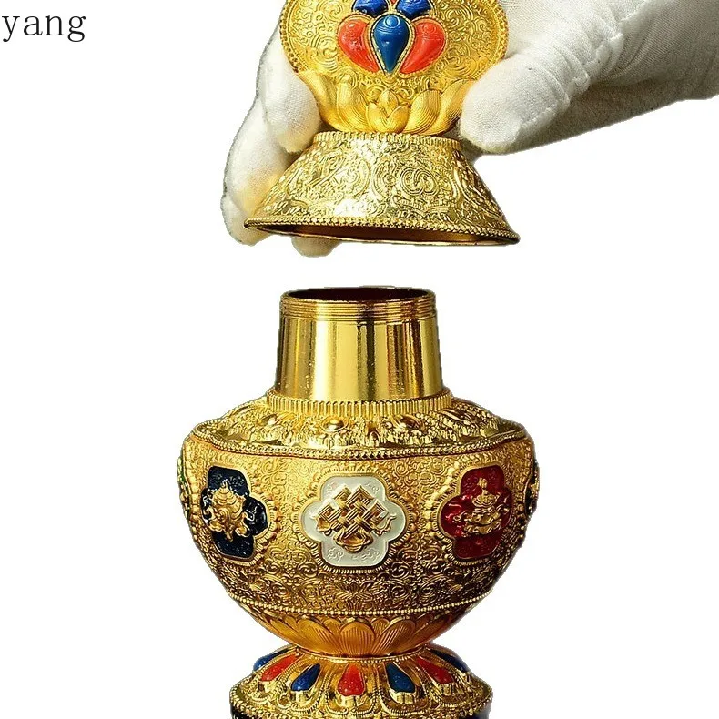 LMM Eight Auspicious Carved Alloy Mani Bottle Yellow Fortune Bottle Ornament