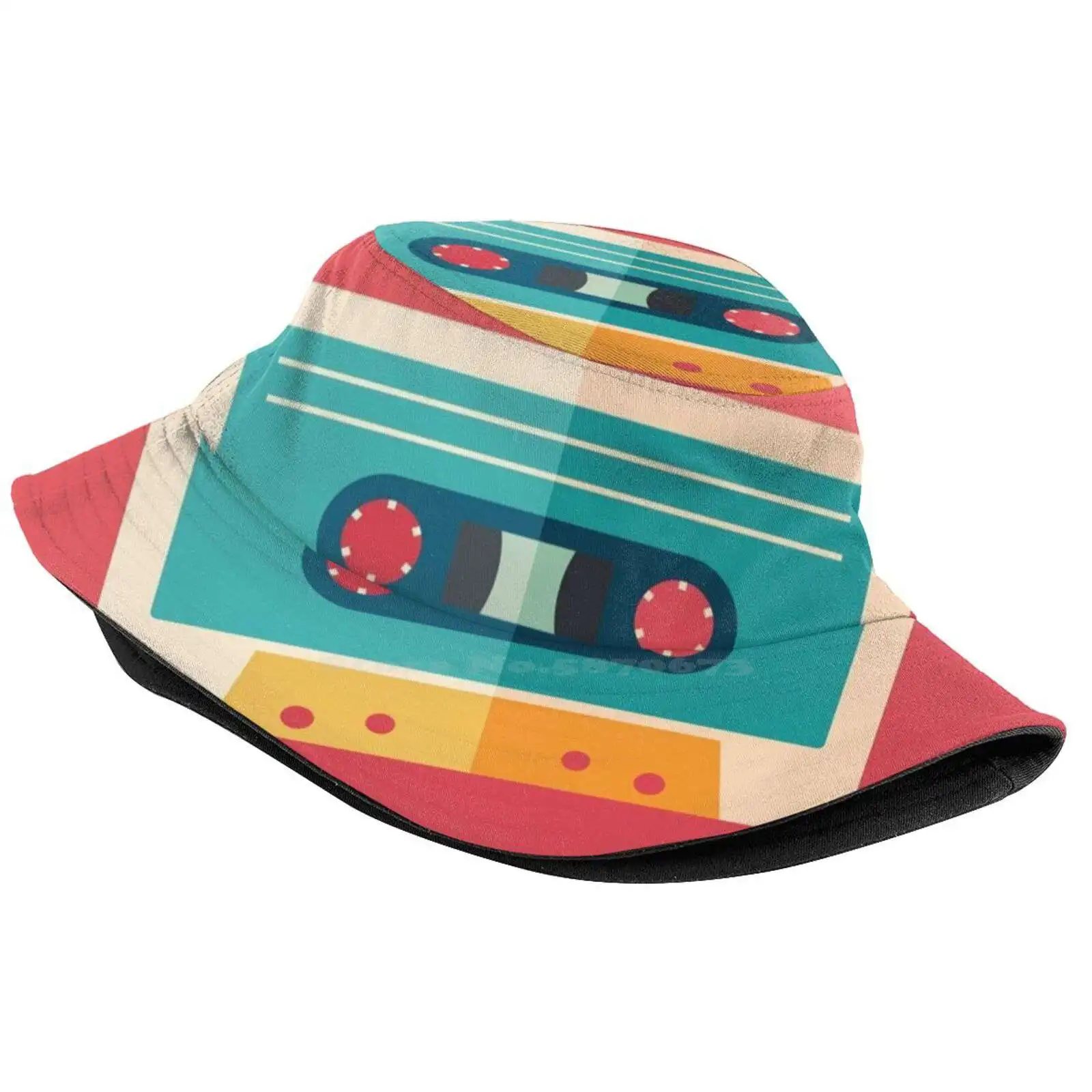 Audio Cassette Sun Cap Fisherman Hat Bucket Hats Cassette Film Multimedia Sound Music Retro Vintage Classic Modern Electronic