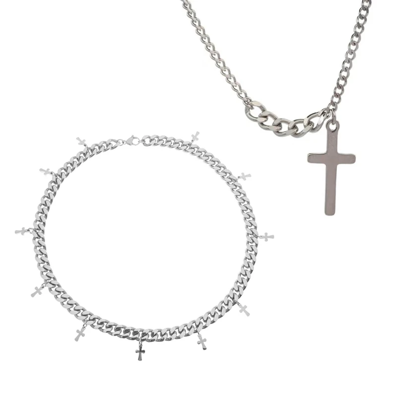 Stylish Couple Neckchain Fashionable Crucifix Pendant Necklace Adjustable Length Collarbone Chain Jewelry Punk Ornament