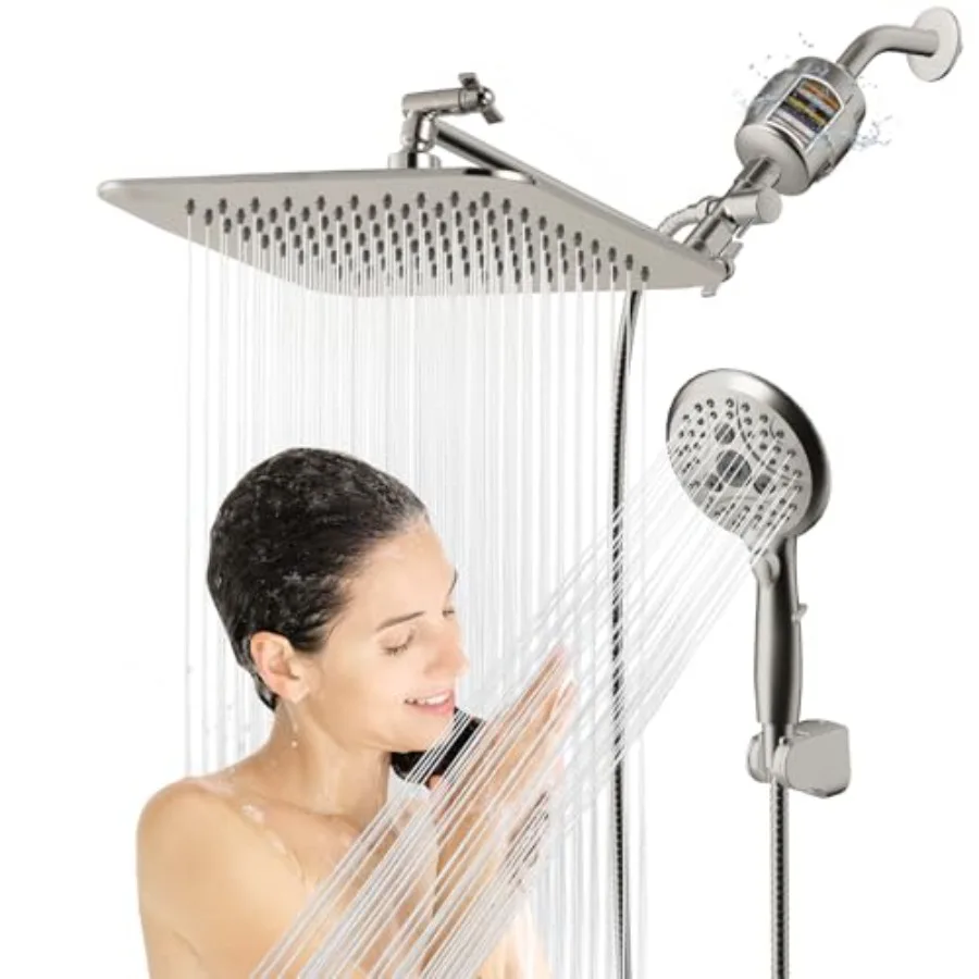 

Dual 20 Stage Filtered Shower Head with Handheld, 6 Spray Settgs Handheld Shower Head High Pressure Rafall Filter Combo with 12