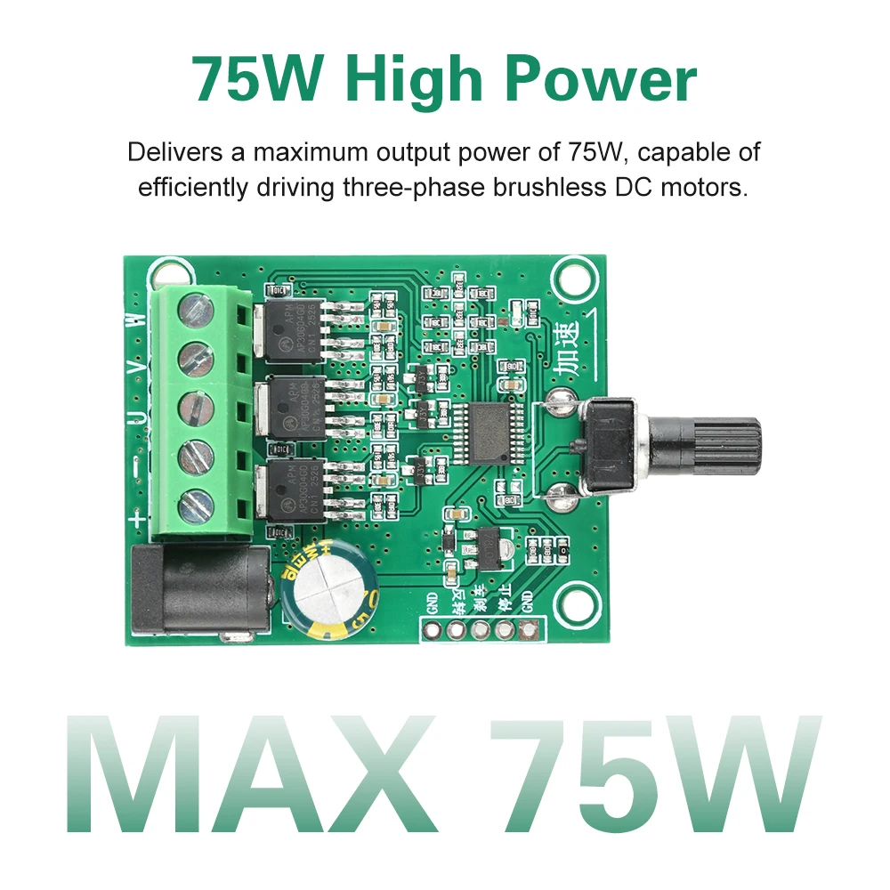 

DC 5-24V 75W Three-Phase Brushless DC Motor Driver Board ESC Hard Drive Fan Motor Speed Controller Module