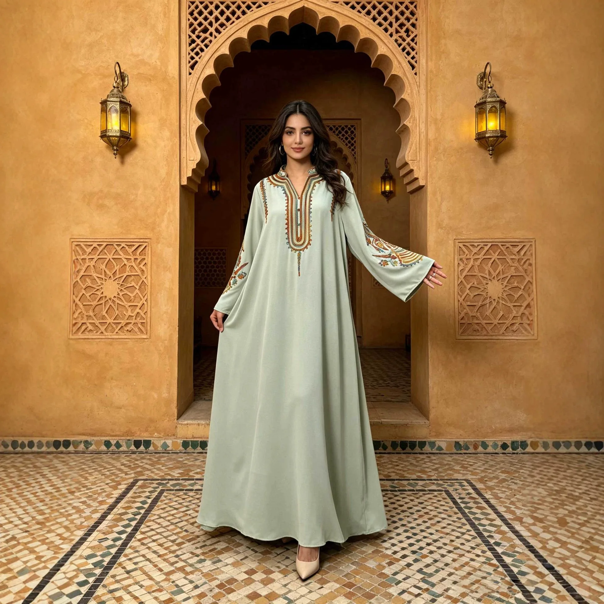 

Best-selling Embroidered Robe, Ethnic Fashion Elegant Dress, Embroidered Long Dress Abaya Ramadan Dubai Luxury Islam Elegant