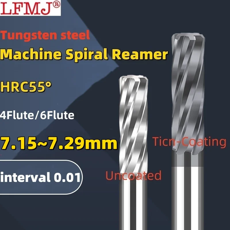 

1PCS 7.15-7.29mm Carbide Machine Reamer Spiral Metal Cutter 4 Flute CNC Tungsten steel Chucking Reamer Cutting Tool Coated Steel