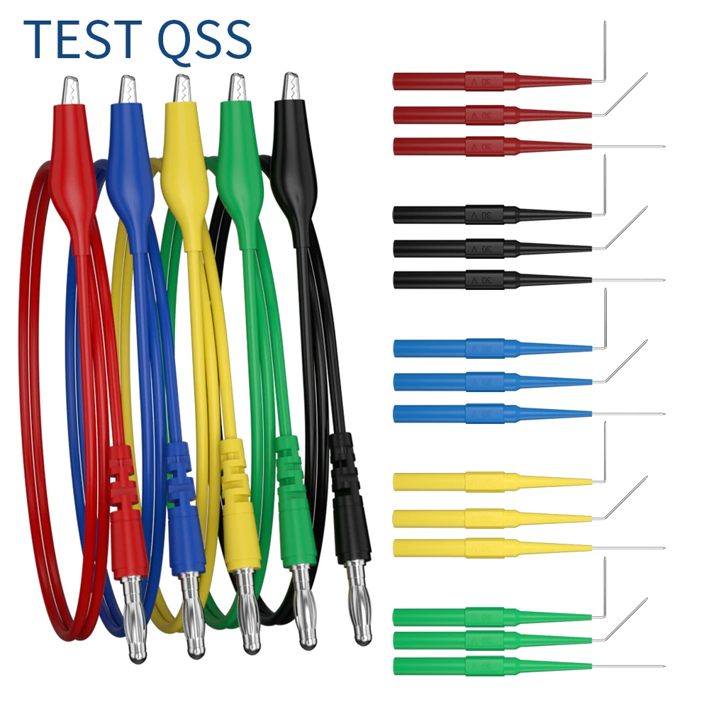 

QSS Multimeter Test Lead Kit Alligator clip to 4MM Banana Plug Test Probe Back Probes Kit Q.T8005