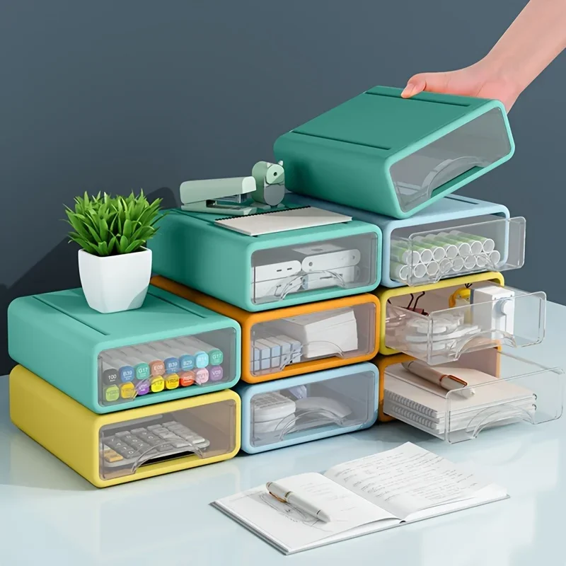 

4pcs Rectangular Desktop Organizer, Stackable Drawer File and Tool Organizer for Home Office, Cosmetic Organizers