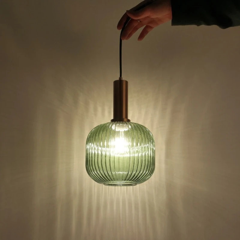 

Nordic Style Colorful Glass Stripe Pendant Light Lantern Hanging Chandelier Bar Hotel Ceiling Lamp Single LED Home Lighting E27