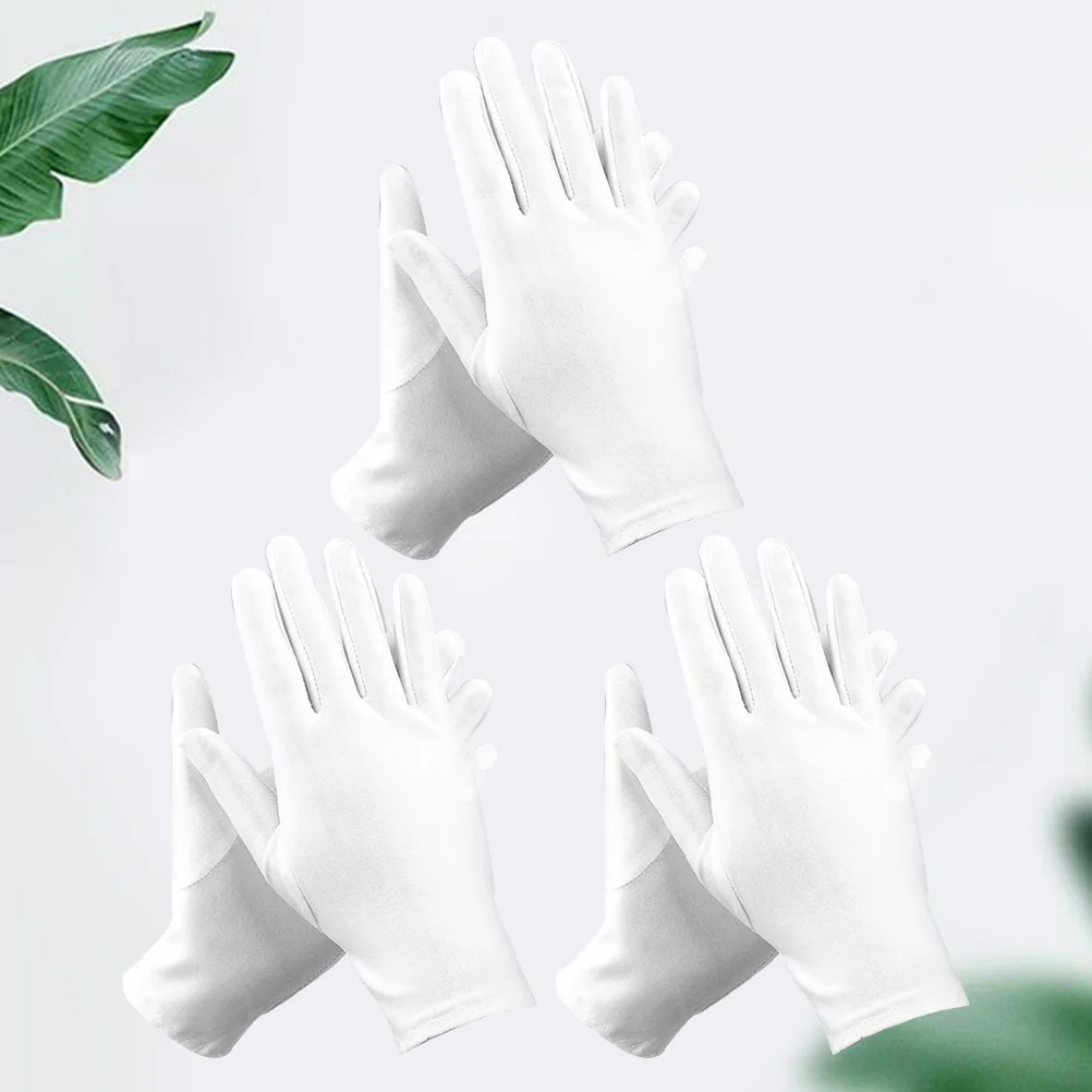 3 Pairs Cotton Work Gloves Jewelry Etiquette Disposable White for Inspection Man Men