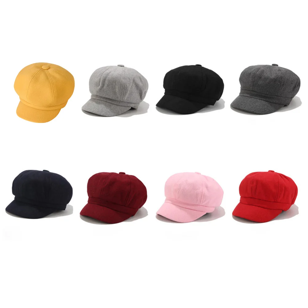 

1pc Octagonal Winter Women Woolen Peaked Cap Hat Cap Lightweight Durable Fashion Woolen Beret Accessory Pink