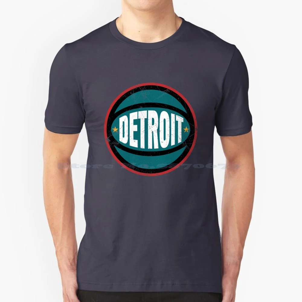 Detroit Retro Ball-White 2 T Shirt 100% Cotton Tee Pistons Detroit Bad Boys Andre Drummond Reggie Jackson Grant Hill Vintage