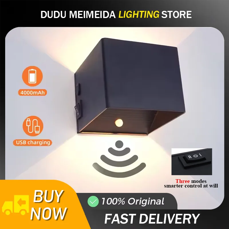 Modern USB Rechargeable LED Wall Lamp with Magnetic Suction and Human Body Sensor Bedroom Bedside Lamp Hallway Corridor Lighting