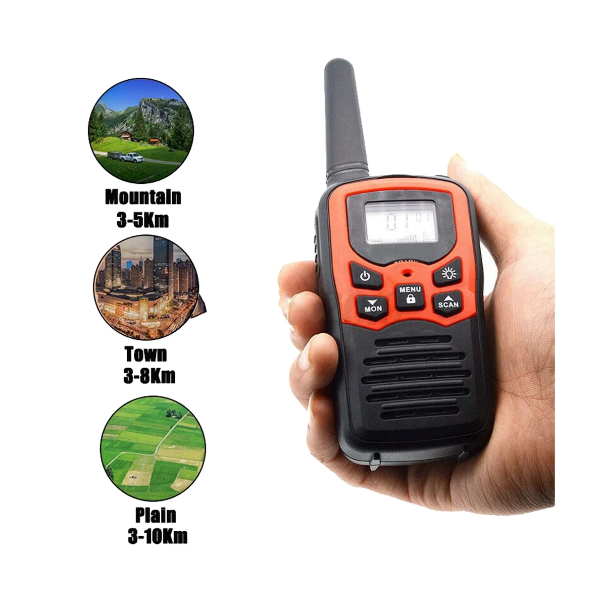 Dual Band Long Range Comunicação Transceptor, Handheld Walkie Talkie, 22 Canais Set, 10Km, Uhf, 400-470 MHz, 2Pcs