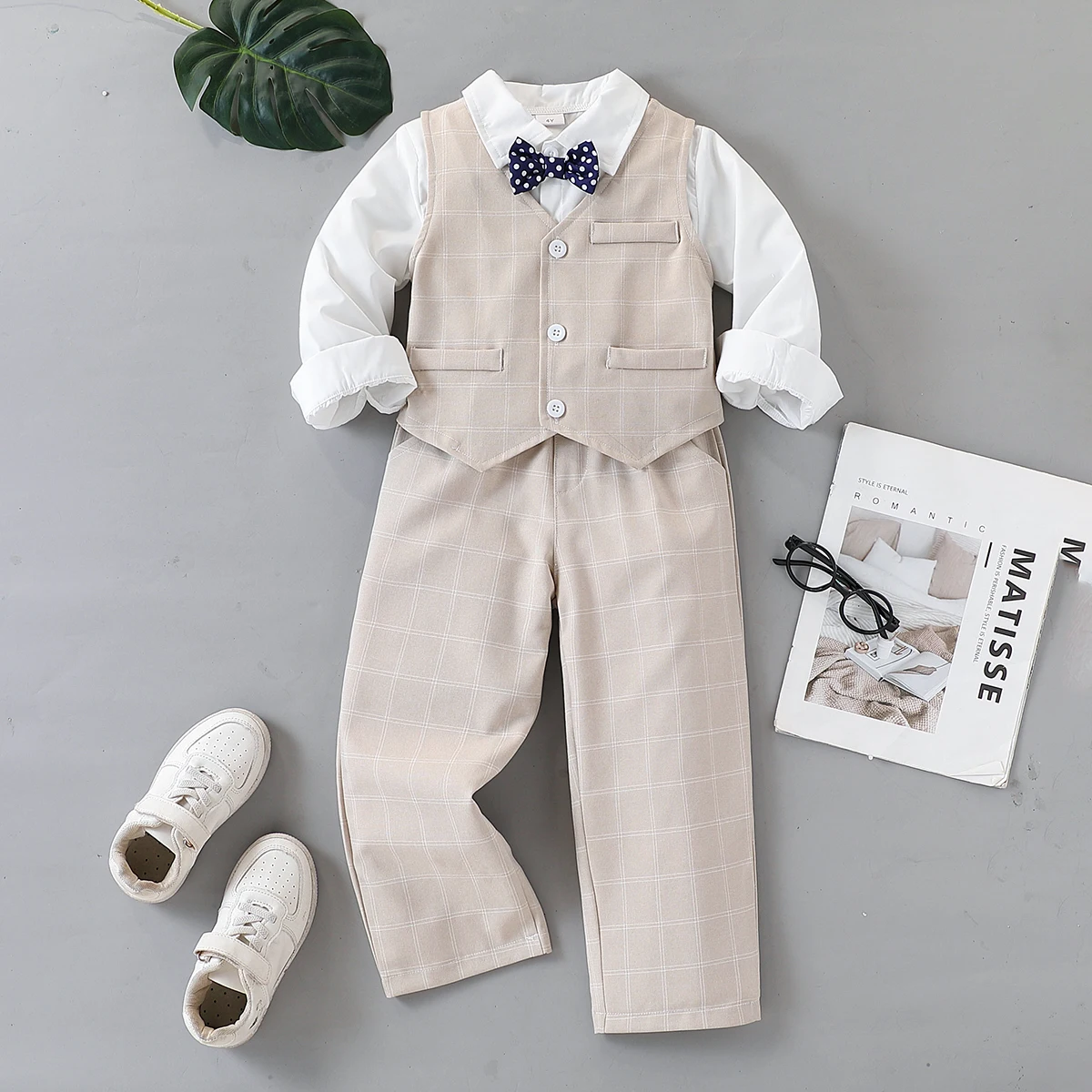 

3-piece boys' gentleman's suit, vest and long-sleeved shirt, suit pants, suitable for the opening ceremony, birthday party autum