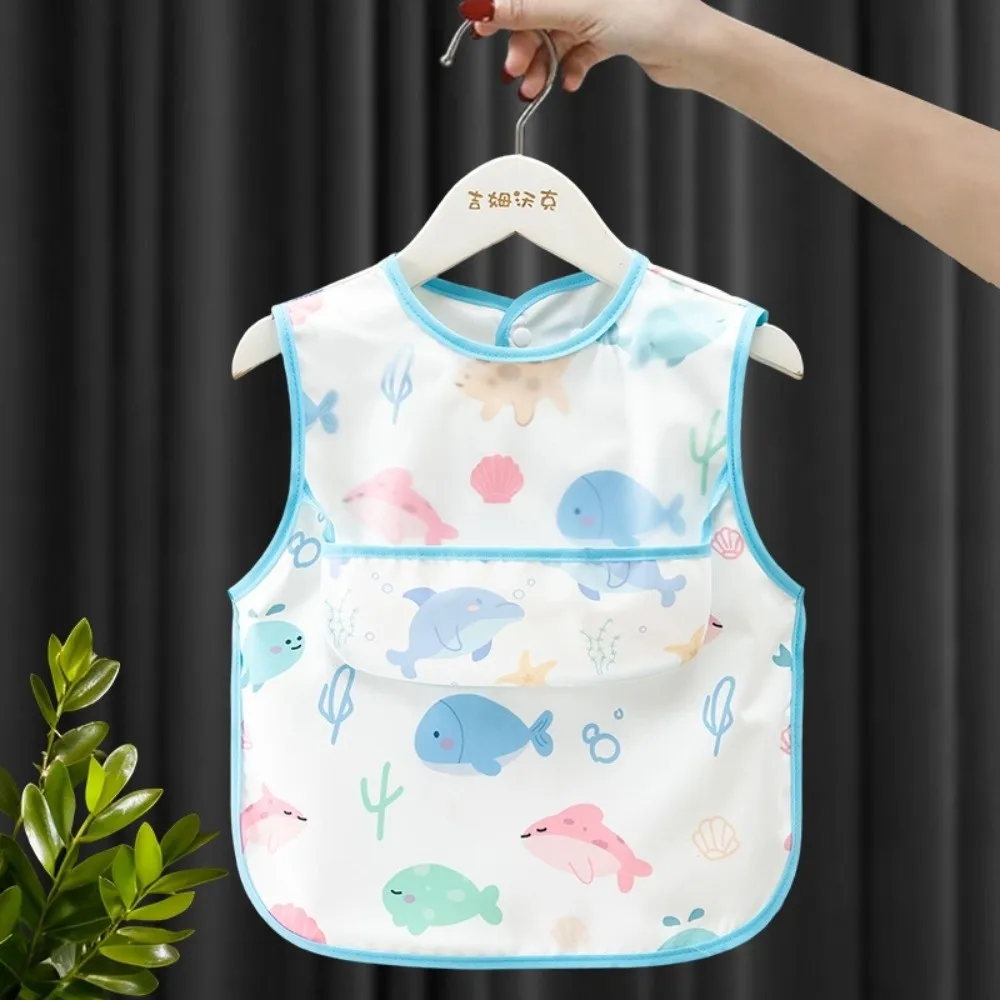 Cute Polyester Babies Feeding Bibs Pocket Design Waterproof Toddler Eating Aprons Adjustable Neck Kid Vest Bibs Mealtime Use