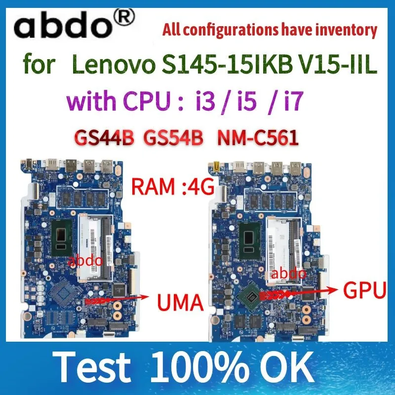 GS44B GS54B NM-C561 for ideapad S145-15IKB V15-IKB Laptop Motherboard.with I3/I5/I7 CPU.4GB RAM.100% test work