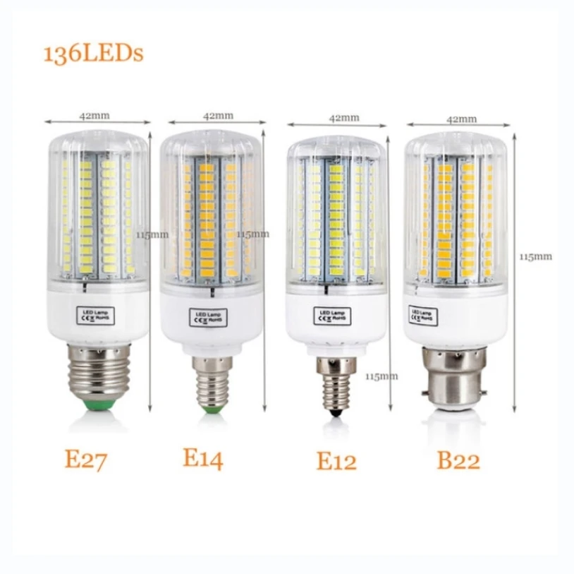 

E27 LED Lamp Light SMD 5730 E14 LED Bulbs 24 30 42 64 80 89 108 136LEDs Corn Bulb Chandelier For Home Lighting