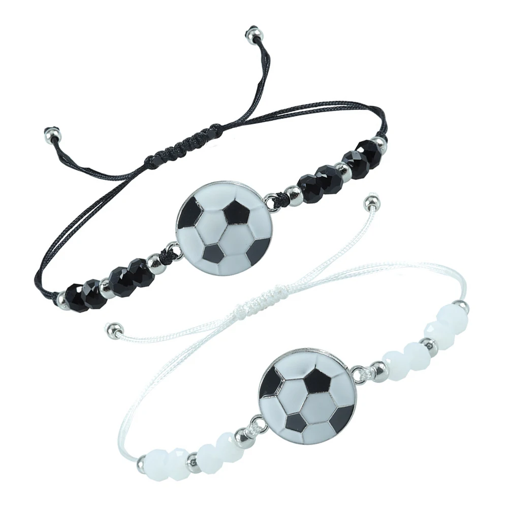 

2pcs Football Black White Soccer Wristbands Soccer Bracelets Adjustable Plastic Beads Men Women Sports Accessories
