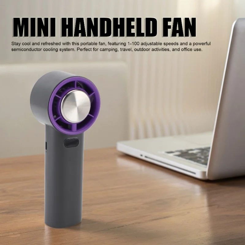 Portable Mini USB Rechargeable Semiconductor High Speed 3600mAh Handheld Small Personal Fan For Camping Travel Office Gray