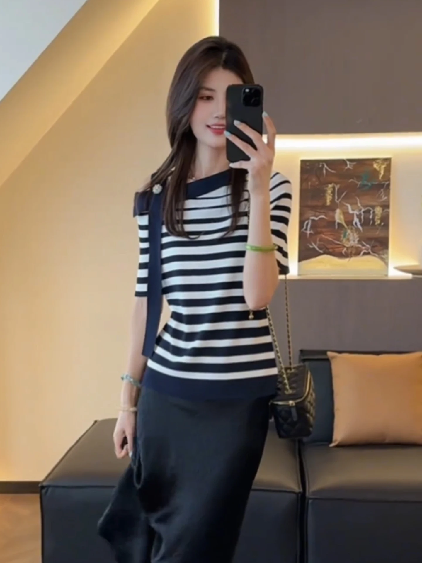 

Уникальный цвет Blo Ice Silk вязаный топ корейский Sle ort Sve полосатый дизайн классическая и Ele Summer Faion женская одежда