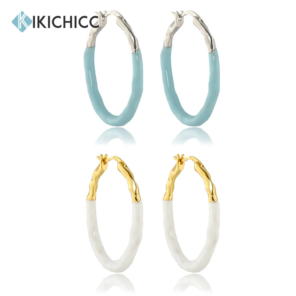 Kikichicc 925 Sterling Silver Ovals Enamel Blue White Hoops Women Luxury Circle Loops Rock Punk Clips 2022 Women Wedding Jewels