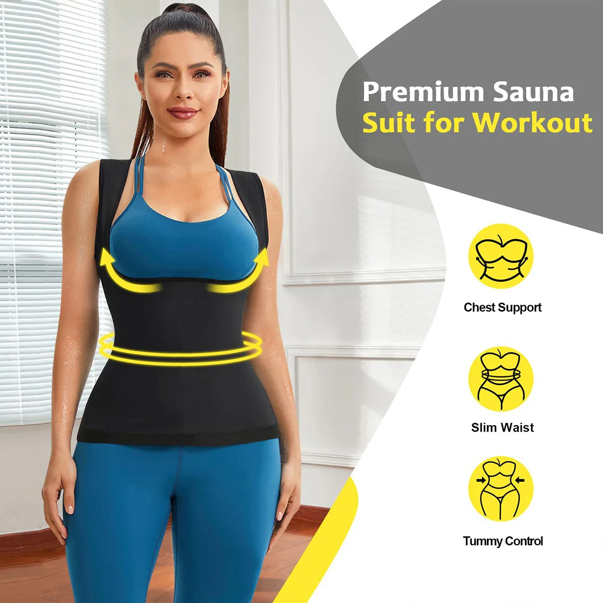 Women's sauna clothes to lose weight, exercise yoga, abdomen, sweat and body shaping vest, thin waist vest inside.