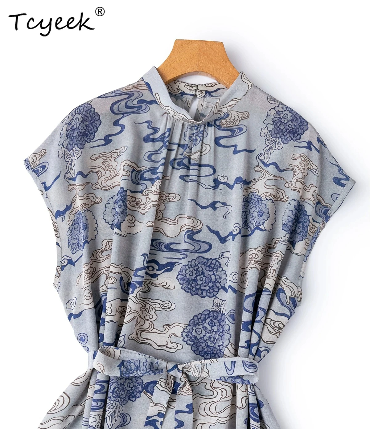 Tcyeek 100% Real Mulberry Silk Party Dress Women Clothes Elegant Womens Dresses Lace-up Summer Dress Vintage Vestidos De Mujer