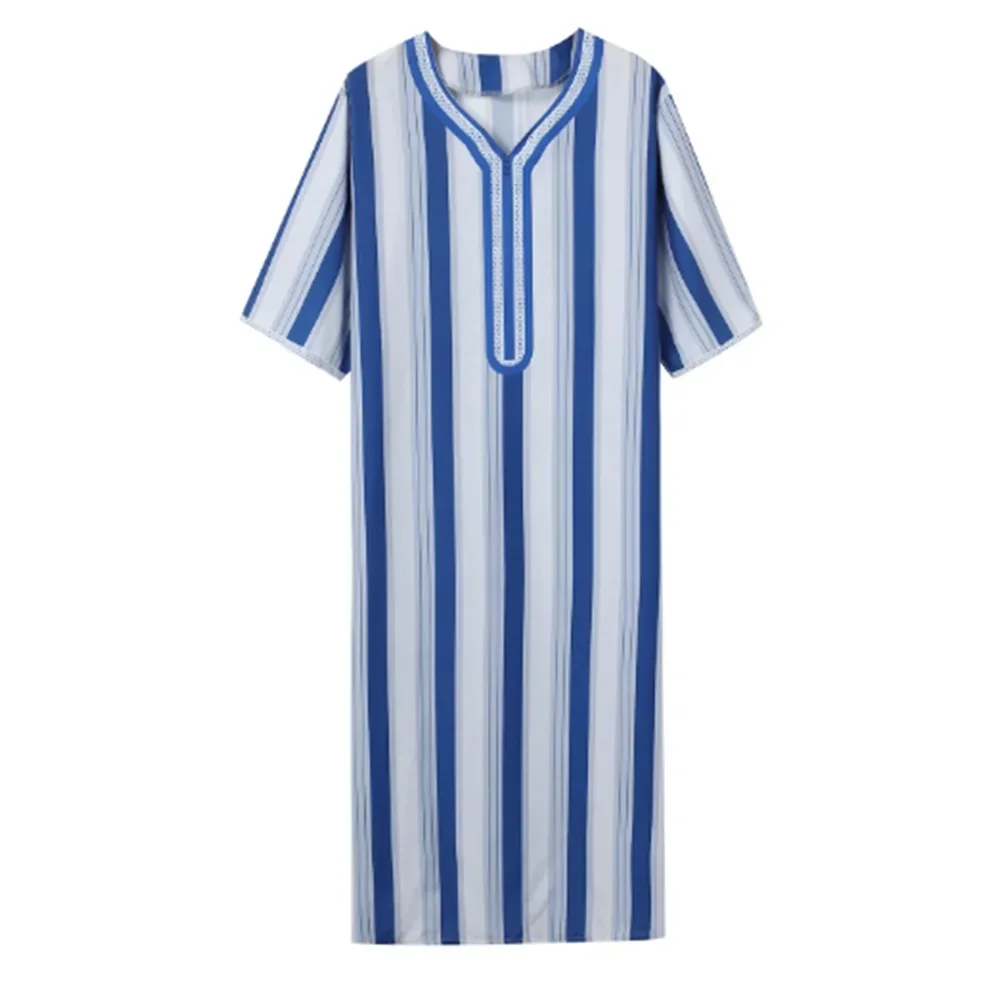 New Middle East Jubba Thobe Men Traditional Muslim Clothing Blue Stripe Male Saudi Arab Caftans Striped Kaftan Robe Arabic Abaya