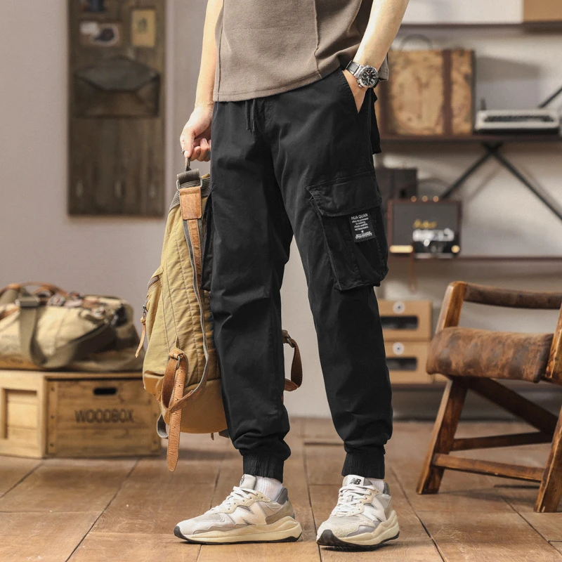 

Men's Large Pocket Solid Color Washed Casual Pants Ankle Binding Workwear Retro Street Outdoor Comfortable Fit Trousers