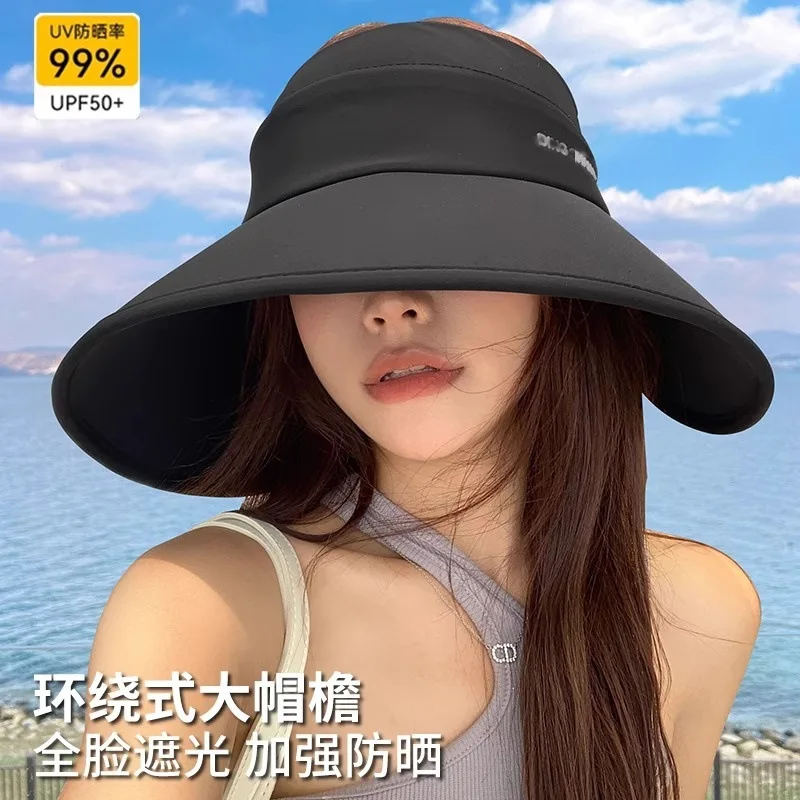 Wrap-around Large Brim Sun Hat Women's Summer New Foldable UV Protection Face Small Empty Top Hat