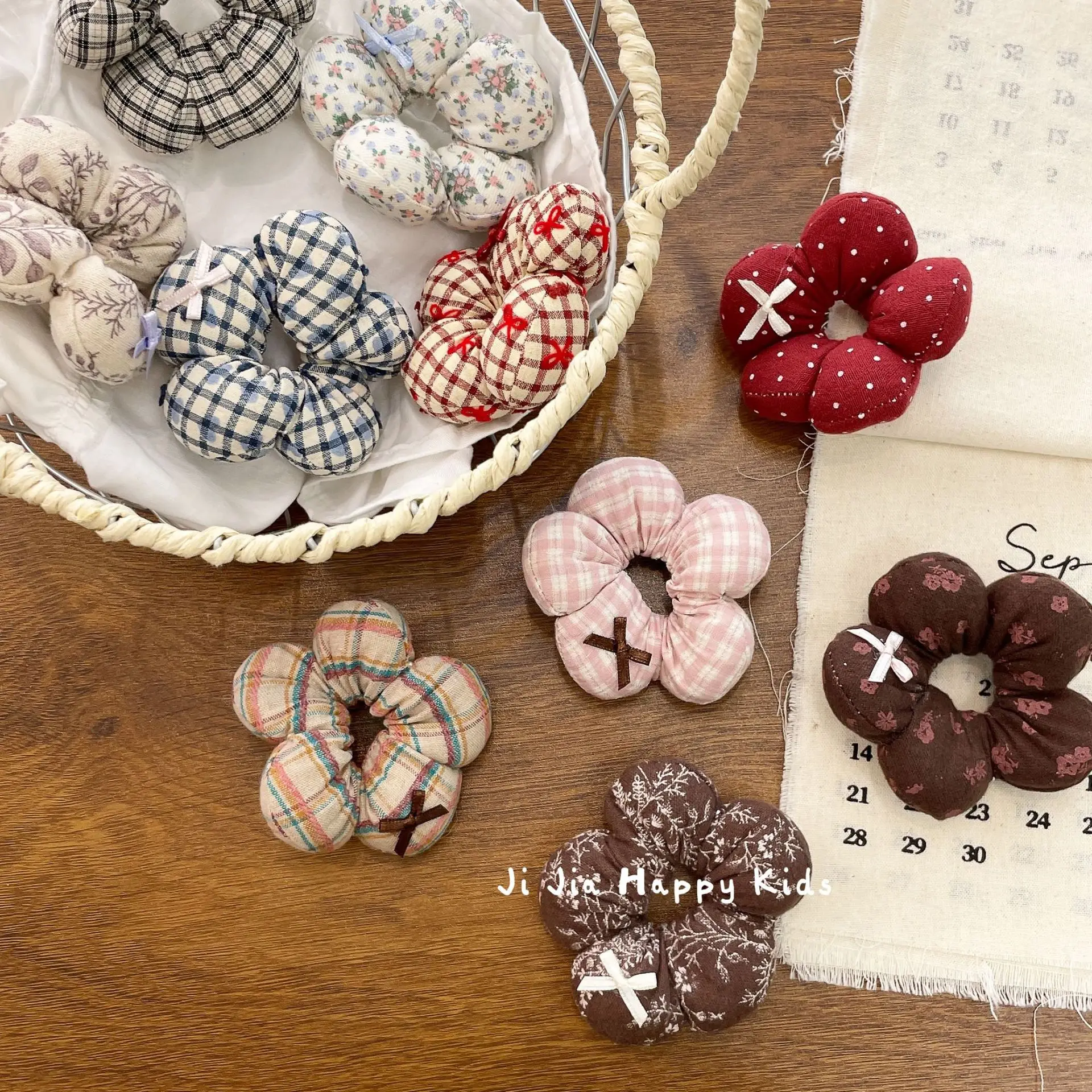 floral-bow-three-dimensional-flower-hair-band-sweet-plaid-corrugated-ponytail-headrope-cute-children's-hair-accessories