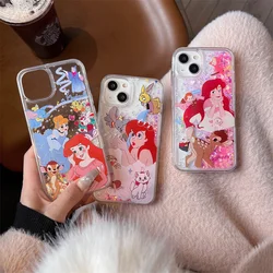 Phone Case For IPhone 7 8 Plus 11 XS X XR 11 12 13 14 15 Pro Max Plus Disney Princess Quicksand Cover Cute Ariel Mermaid Cases