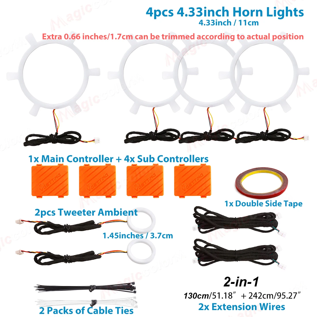 MAGIC COLORM Auto-Audio-Hupe, Lautsprecher, Hochtöner, 64 Farben, Innenumgebung, RGB-Atmosphäre, App-Steuerung, Türdekoration, Lichter, 5,9 Zoll, 4,3 Zoll 10
