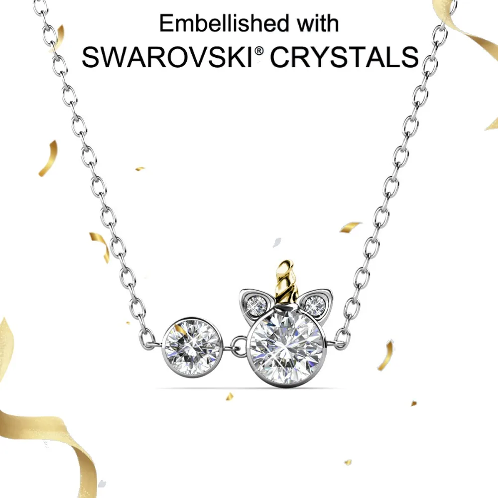 Daisini 925 Sterling Silver Cute Unicorn Pendant Necklace Embellished with Swarovski Crystals Sophisticated Design Women Jewelry