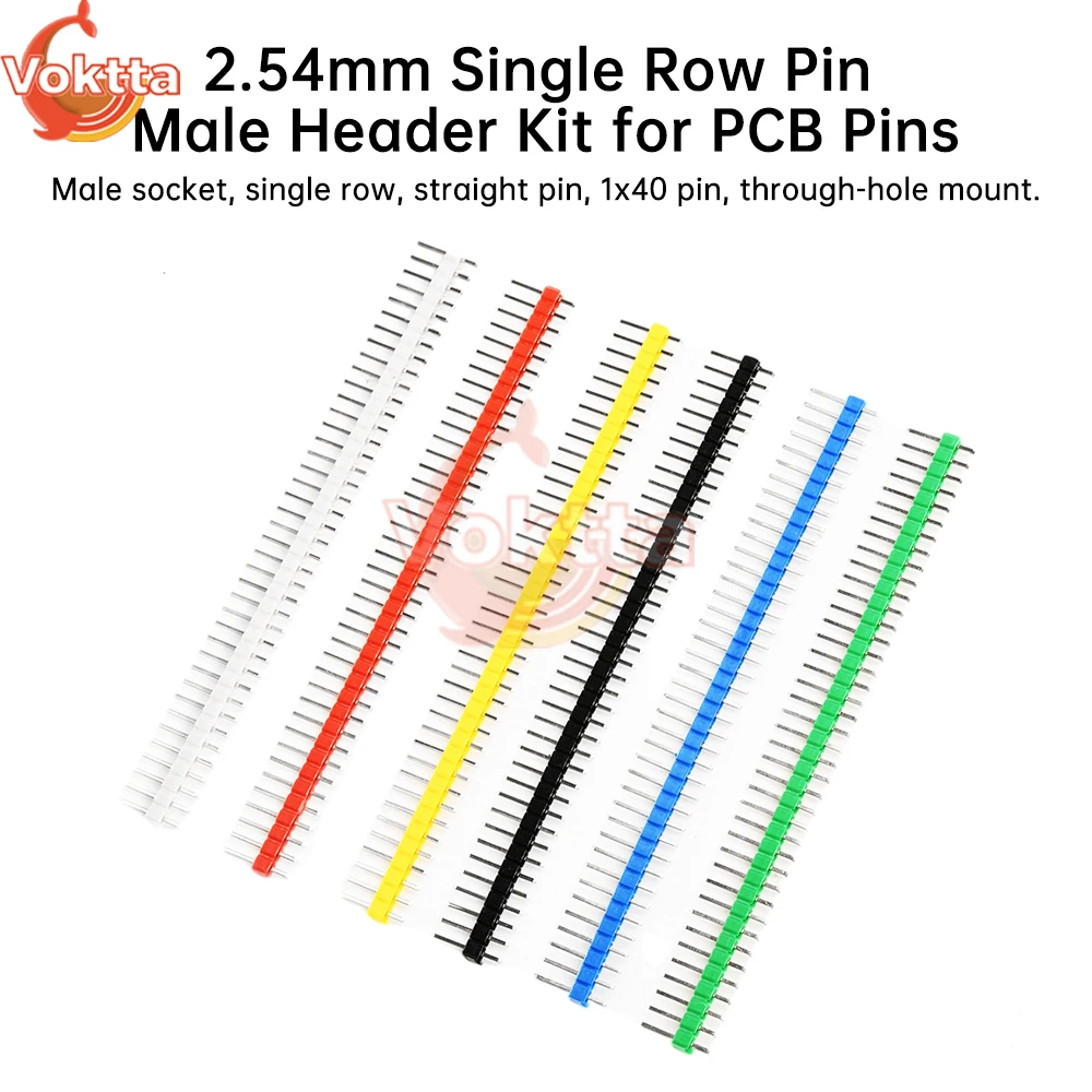 30PCS 40 Pin Breakable Pin Header 2.54mm Single Row Male Header Connector Kit PCB Pin Strip Black White Red Green Yellow Blue