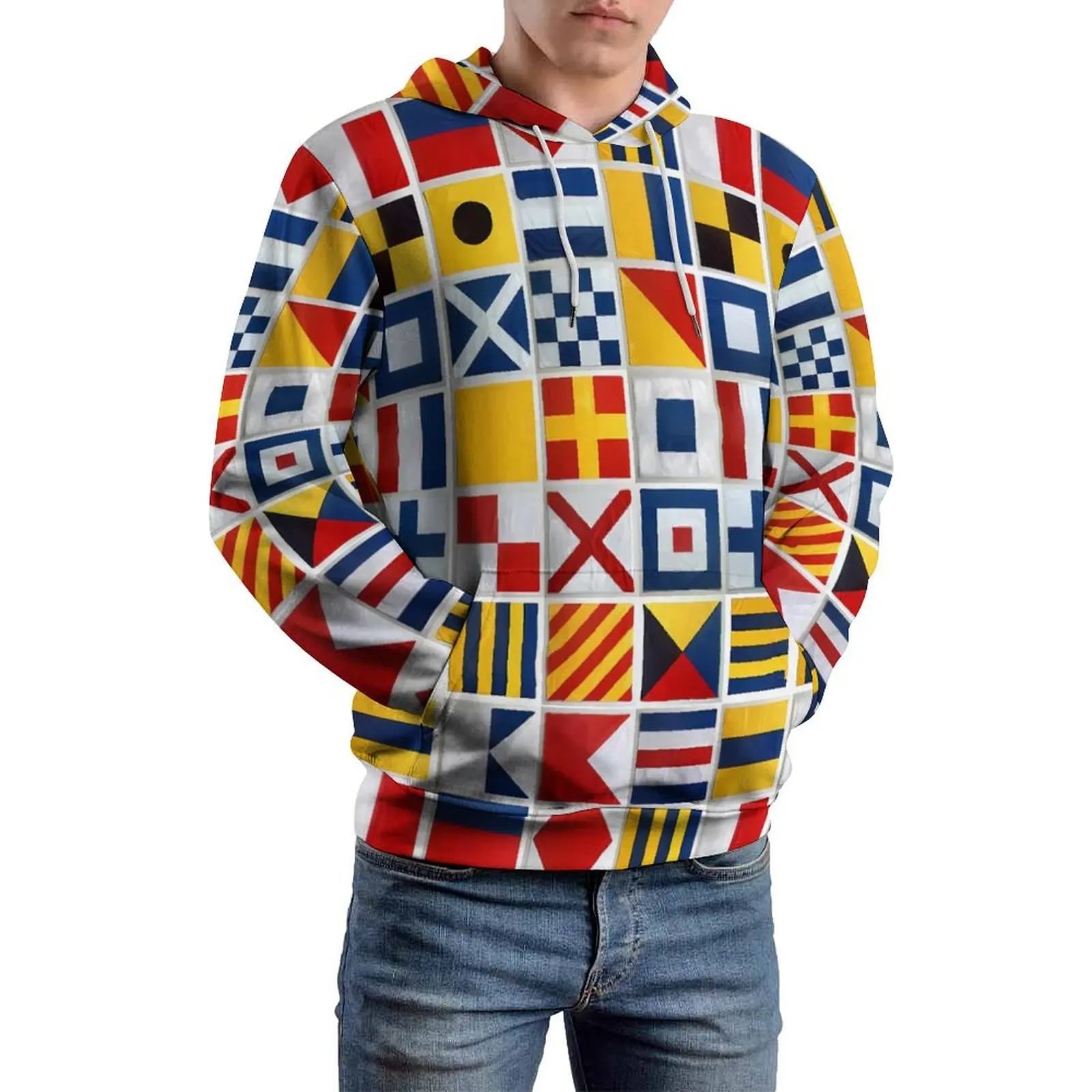 Nautical Flags Loose Hoodies Colorful Print Casual Hoodie Male Long-Sleeve Trendy Graphic Hooded Sweatshirts 4XL 5XL 6XL