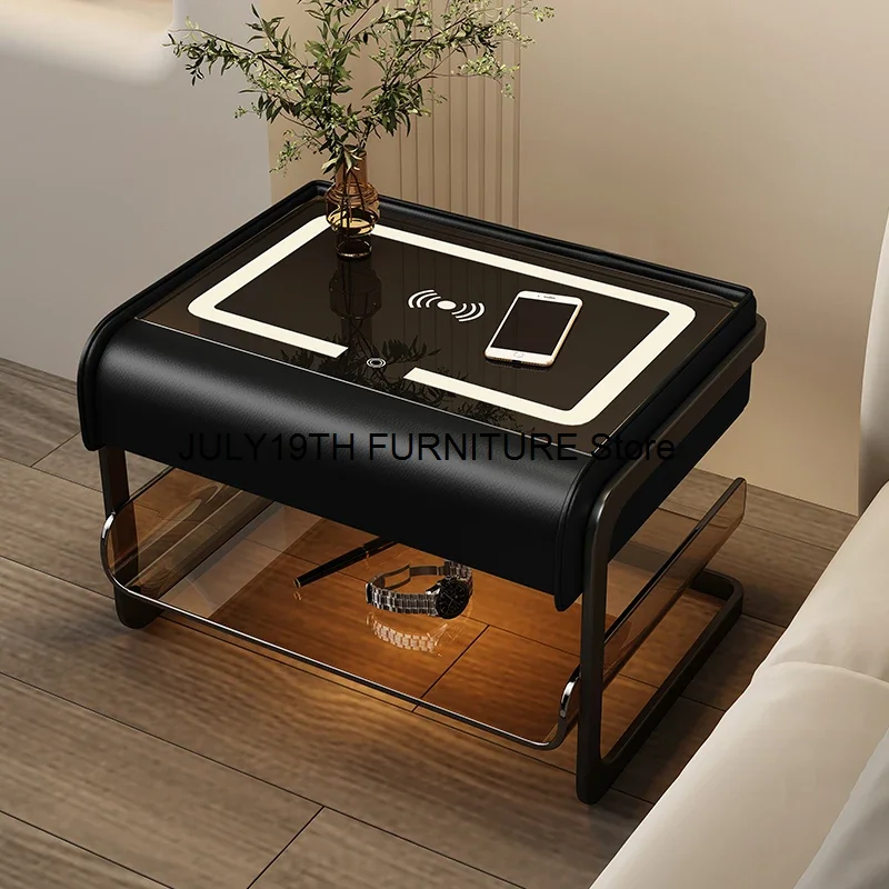 Side Luxury Smart Nightstands Transparent Nordic Bedside Low Speaker Table Small Space Wireless Charger Nachttisch Furniture