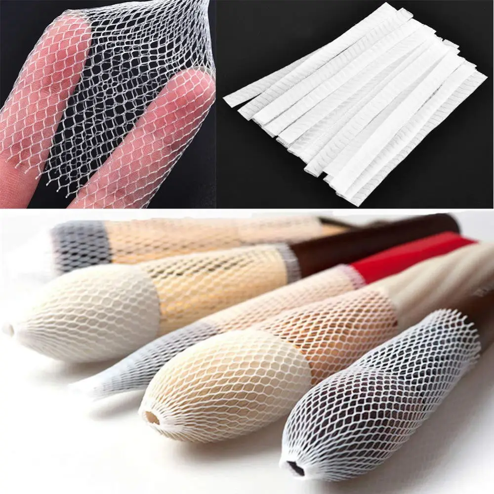 

20Pcs/bag Makeup Brush White Protective Cover Elastic Flexible Mesh Nail Brushes Protection Net for Traveling Cosmetic Tool