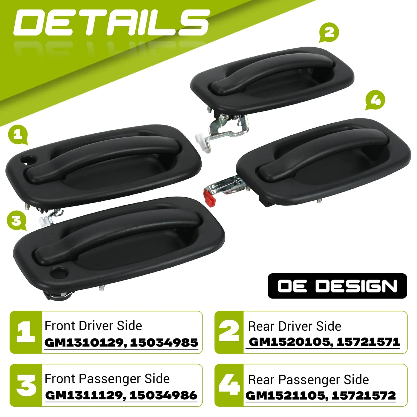 2 مقبض باب خارجي أمامي مع 2 قفل باب + 2 مقبض باب خارجي خلفي 15034985 15721572   لشيفي سيلفرادو 3500 99-06