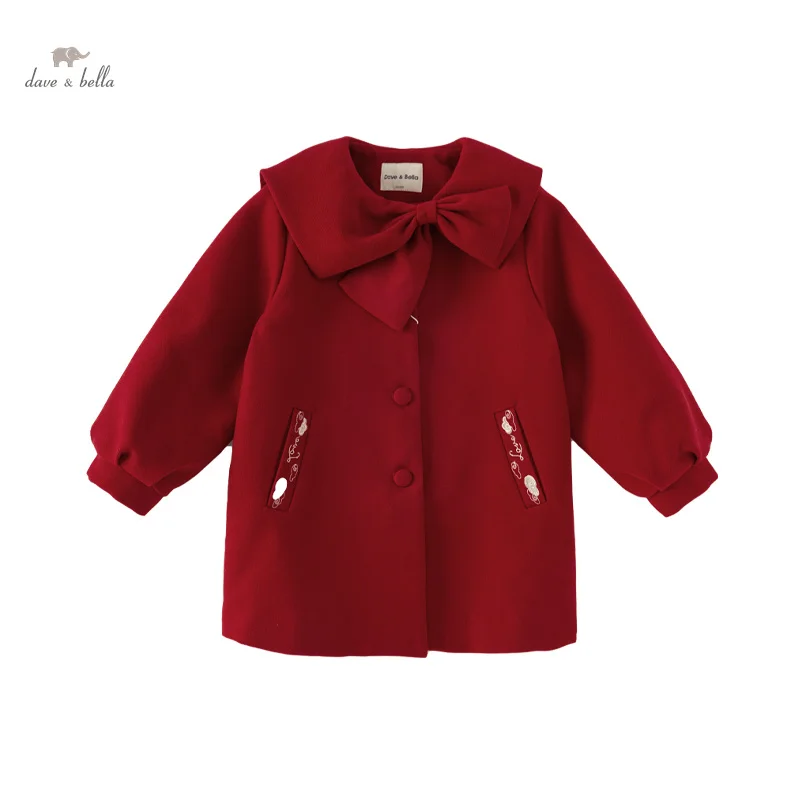 Dave Bella Children Girls Woollen Overcoat 2023 Winter New Fashion Casual Tops Warm Noble Mid Length Party Festival DK4237775