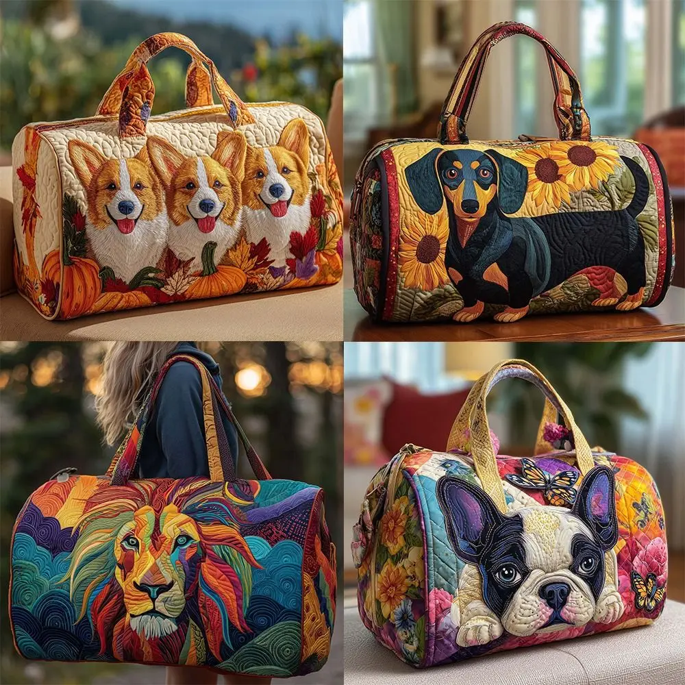 

Сумка-дафл с плечевым ремнем, стеганая, с 3D-вышивкой, большая вместительная дорожная сумка-тоут, спортивная сумка для спортзала с животным принтом